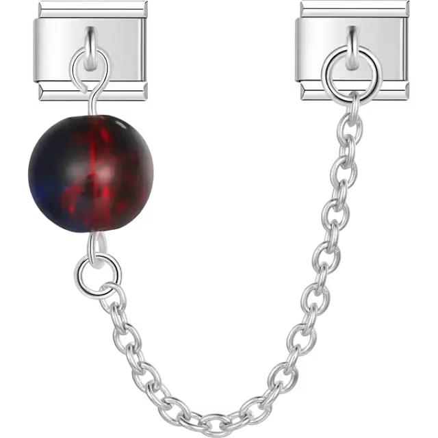 Red and blue marble ball bead safety chain Italian charm bracelet link