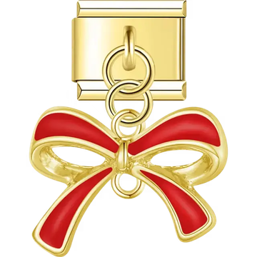 Red bow dangle Italian charm bracelet link
