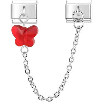 Red butterfly with safety chain Italian charm bracelet link