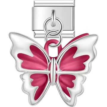 Silver butterfly with red wings Italian charm bracelet link