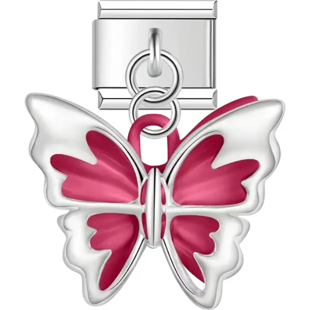 Silver butterfly with red wings Italian charm bracelet link