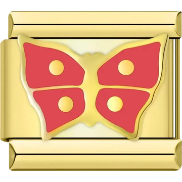 Butterfly design in red with gold details Italian charm bracelet link