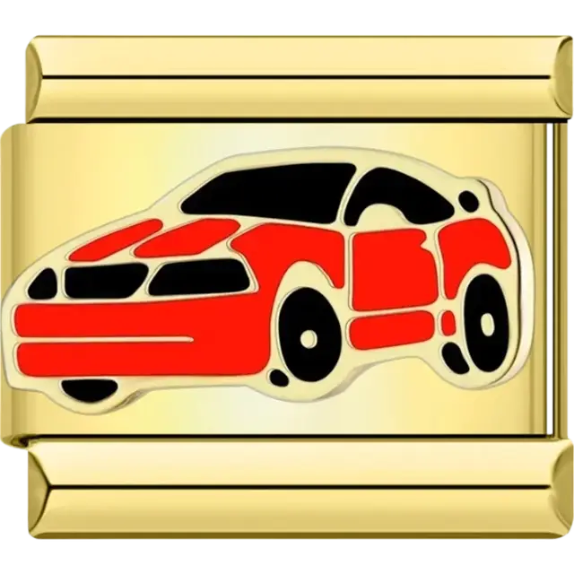 Red car with gold trim Italian charm bracelet link