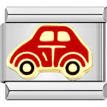 Red car design with gold outlines and black details Italian charm bracelet link