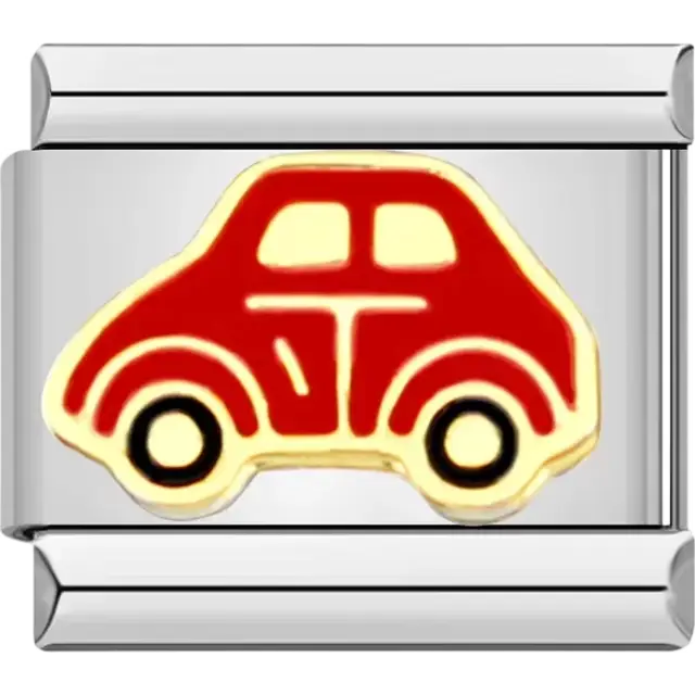Red car design with gold outlines and black details Italian charm bracelet link