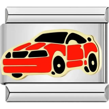 Red car with gold trim Italian charm bracelet link