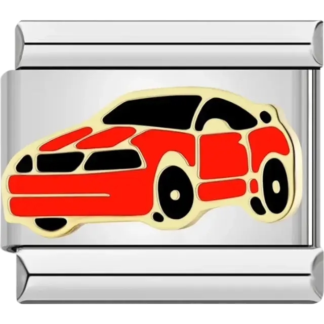 Red car with gold trim Italian charm bracelet link