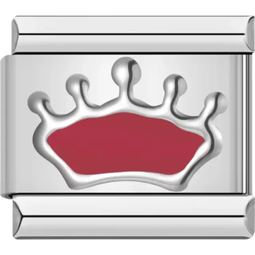 Silver crown with a red base Italian charm bracelet link