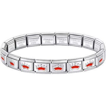 Red crown charms composing stainless steel Italian bracelet
