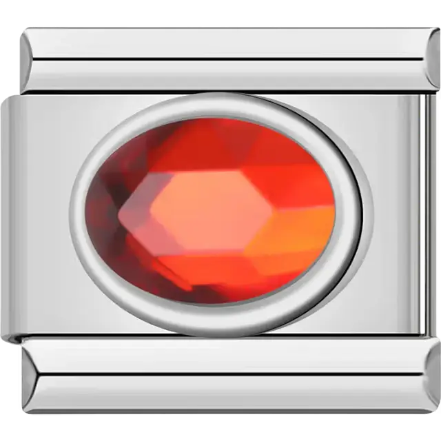 Faceted oval red crystal gemstone Italian charm bracelet link