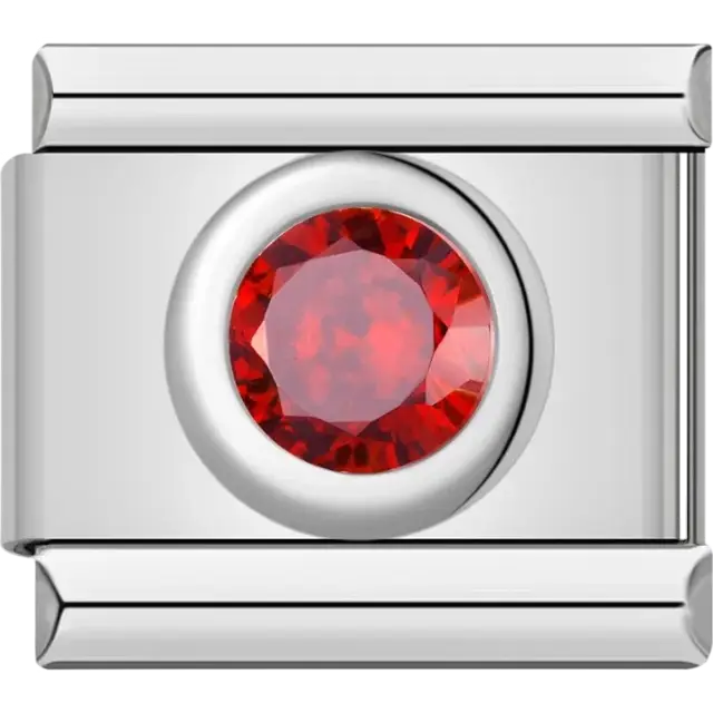 Round red crystal Italian charm bracelet link