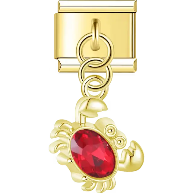 Red gemstone crab body dangle Italian charm bracelet link