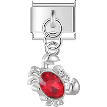 Red gemstone crab body dangle Italian charm bracelet link