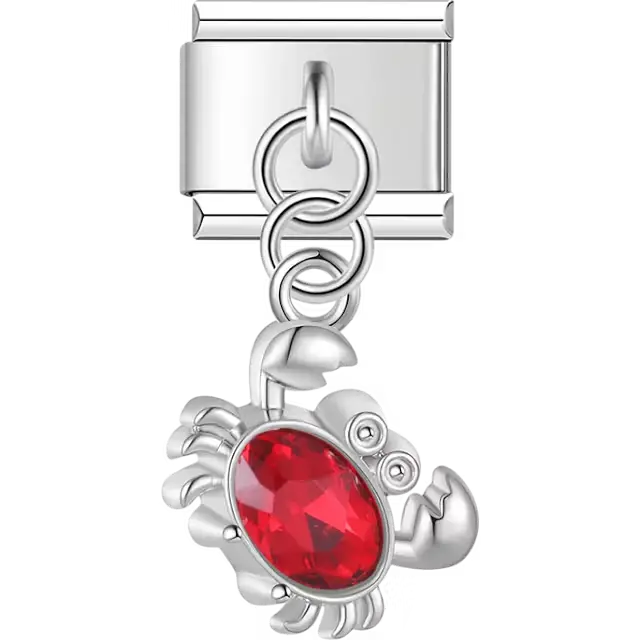 Red gemstone crab body dangle Italian charm bracelet link