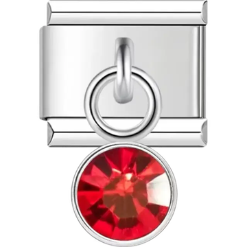 Red crystal dangle Italian charm bracelet link