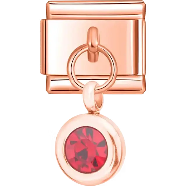 Red round crystal dangle Italian charm bracelet link