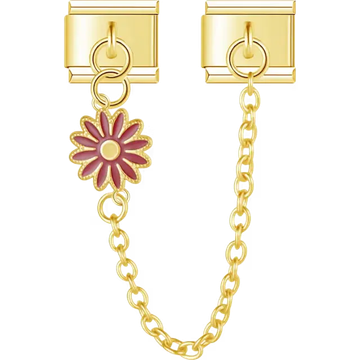Red daisy safety chain Italian charm bracelet link