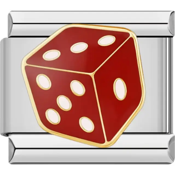 Red dice with gold outline and white dots Italian charm bracelet link