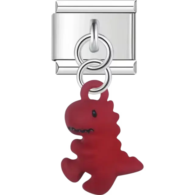 Red dinosaur dangle Italian charm bracelet link