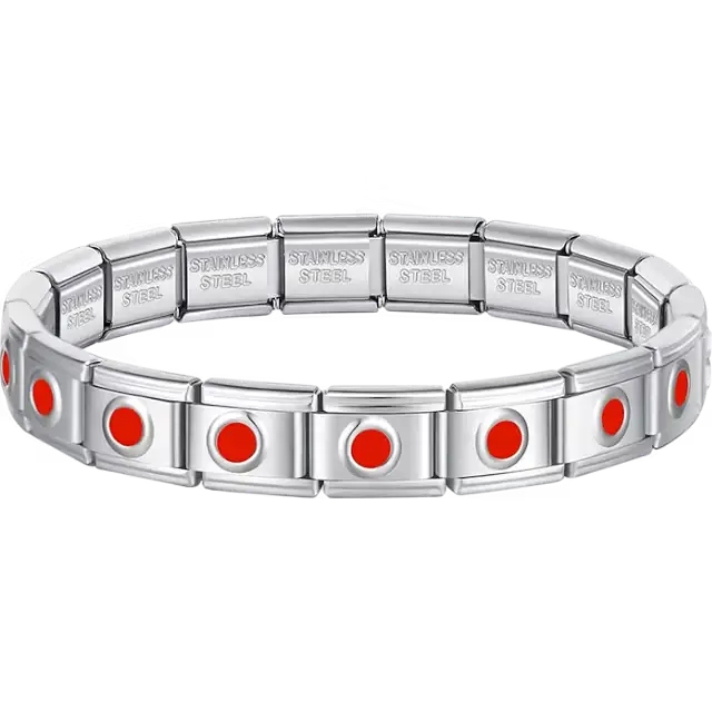 Red dot charms composing stainless steel Italian bracelet
