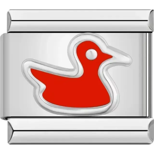 Red duck design with silver outline Italian charm bracelet link