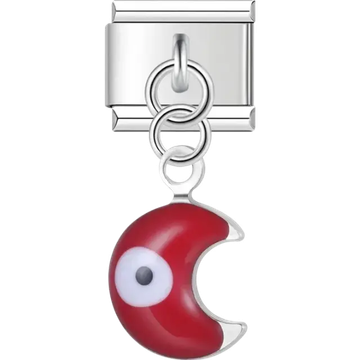 Red crescent moon with evil eye dangle Italian charm bracelet link