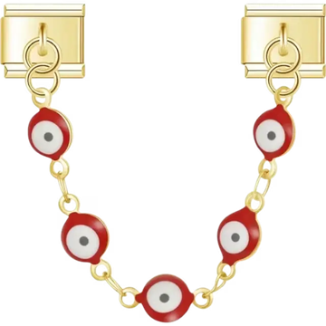 Safety chain charm with red evil eye beads design Italian charm bracelet link