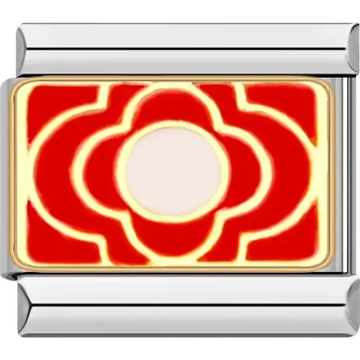 Abstract red flower design with a central white accent Italian charm bracelet link