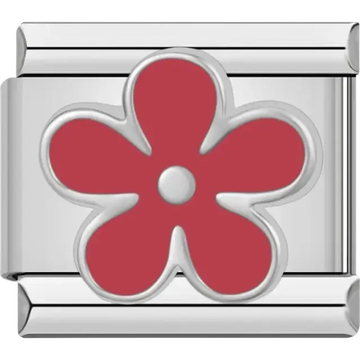 Simple red flower with a white center Italian charm bracelet link