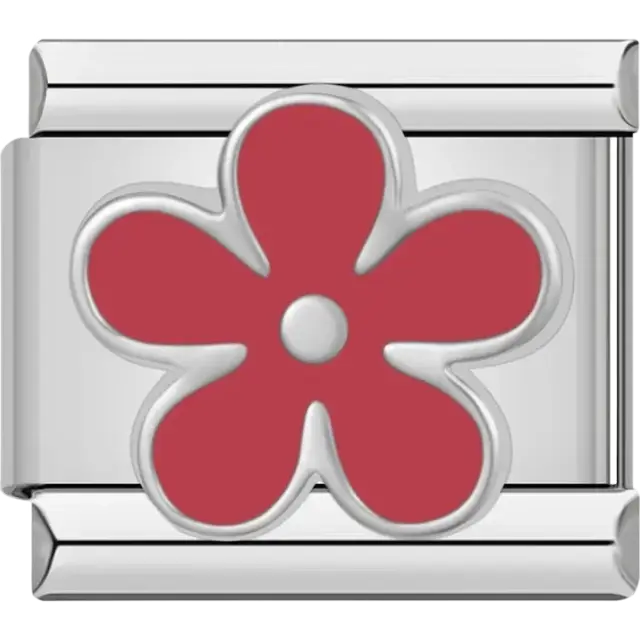 Simple red flower with a white center Italian charm bracelet link