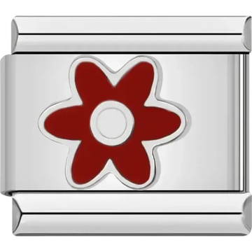 Bold red flower with a white center Italian charm bracelet link