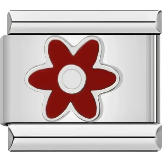 Bold red flower with a white center Italian charm bracelet link