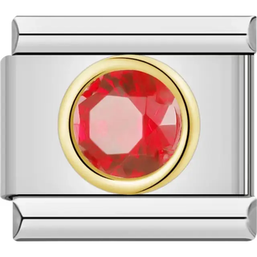 Round red gemstone framed in gold-tone detail Italian charm bracelet link