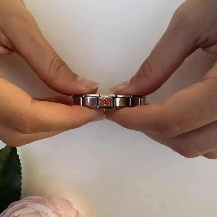 Red butterfly with glitter-filled wings and gold details Italian charm bracelet link