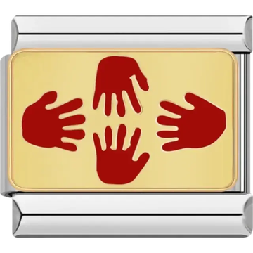 Gold background with red hands Italian charm bracelet link
