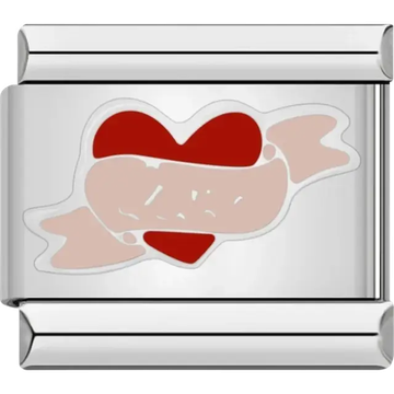 Red heart with scroll Italian charm bracelet link