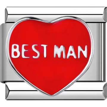 Red heart with “Best Man” text Italian charm bracelet link