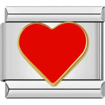 Classic red heart charm with a gold-tone border Italian charm bracelet link