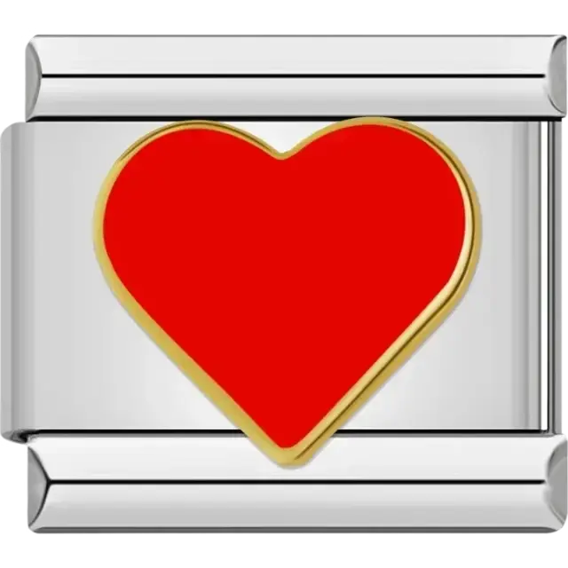 Classic red heart charm with a gold-tone border Italian charm bracelet link