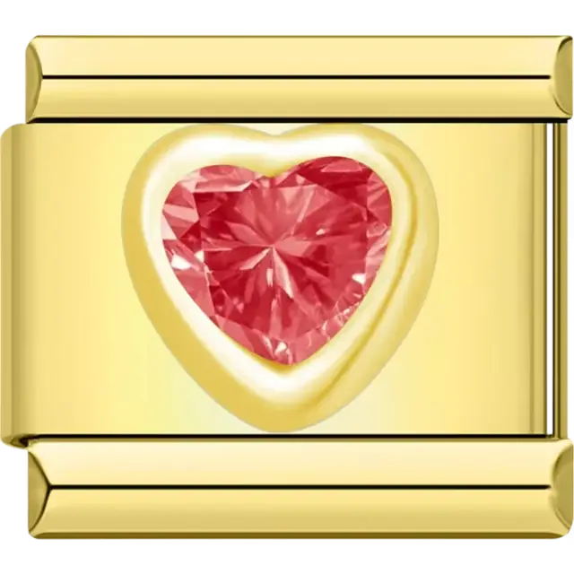 Red heart gemstone Italian charm bracelet link