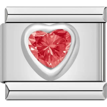 Red heart gemstone Italian charm bracelet link
