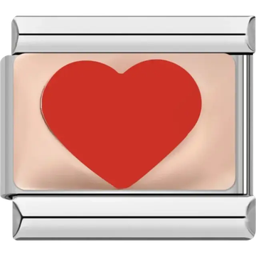 Bold red heart design on a rose gold-plated Italian charm bracelet link