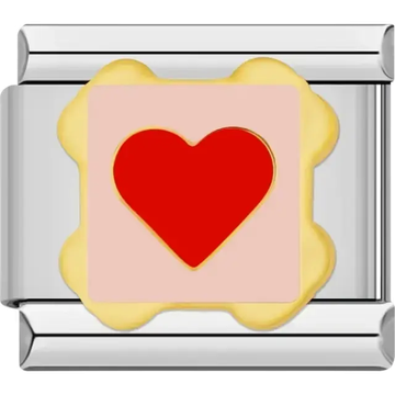 Bright red heart on a blush and gold background Italian charm bracelet link