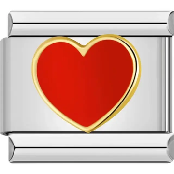 Red heart with gold outline Italian charm bracelet link