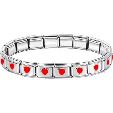 Red hearts charms composing stainless steel Italian bracelet