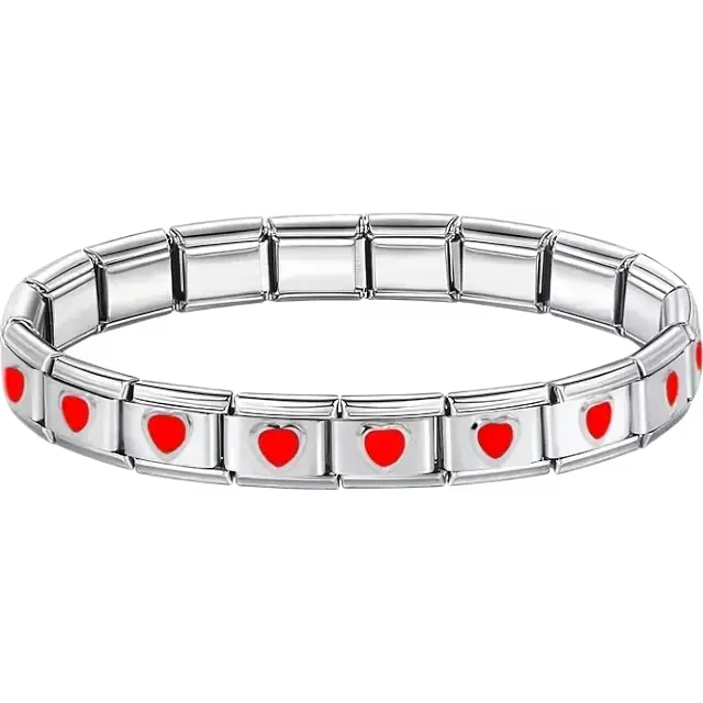 Red hearts charms composing stainless steel Italian bracelet