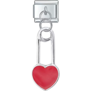 Red heart link with a dangle design Italian charm bracelet link