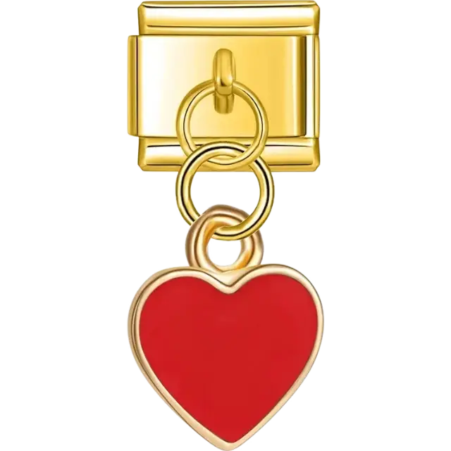 Heart-shaped dangle in red Italian charm bracelet link