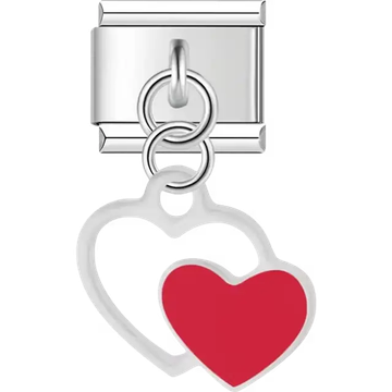 White red double heart dangle Italian charm bracelet link