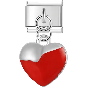 Heart with glossy red enamel Italian charm bracelet link